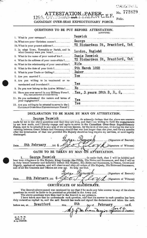 george daniel renwick (1890) military